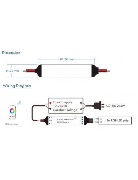 Mini RGB RF remote controlled LED dimmer (controller) V3-W