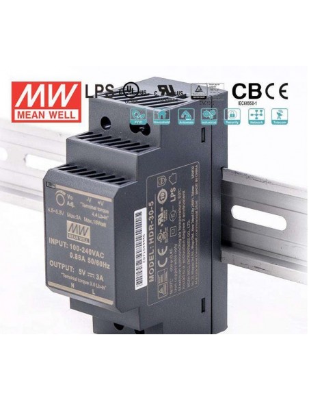 MEAN WELL HDR-30-5 DIN RAIL POWER SUPPLY
