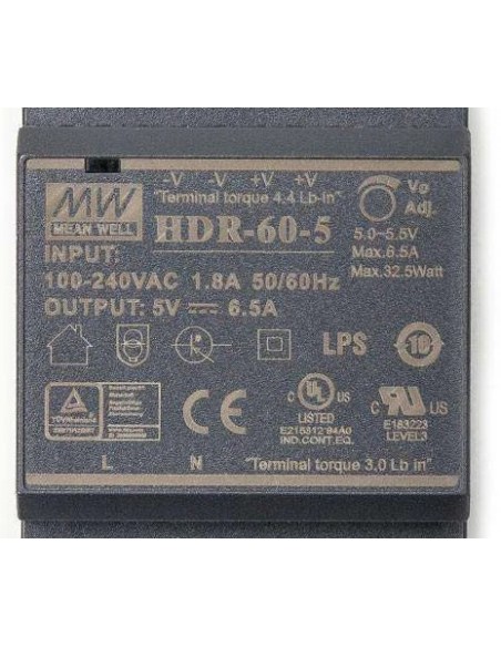 MEAN WELL HDR-60-5 DIN RAIL POWER SUPPLY