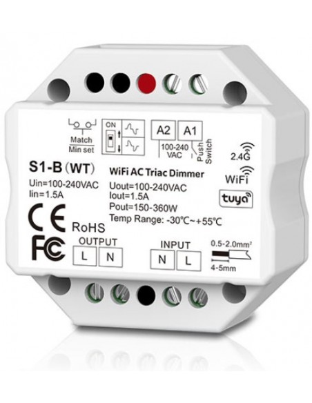 S1-B-WT AC TRIAC RF + Push button Dimmer TUYA WIFI