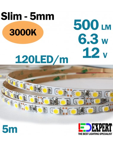 Super slim 5mm LED strip 120 per meter Warm White