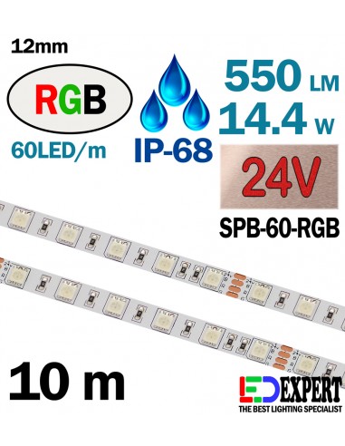 RGB LED Strip 12V 60LEDs/m IP68 Fully Waterproof Dimmable 5 Metre