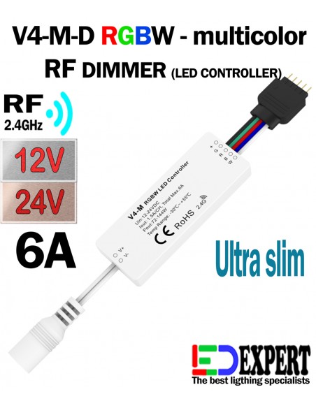 RGBW RF MINI SLIM remote controlled dimmer V4-M-D with DC Jack power connector