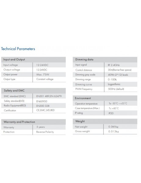CCT mini remote controlled led dimmer specification