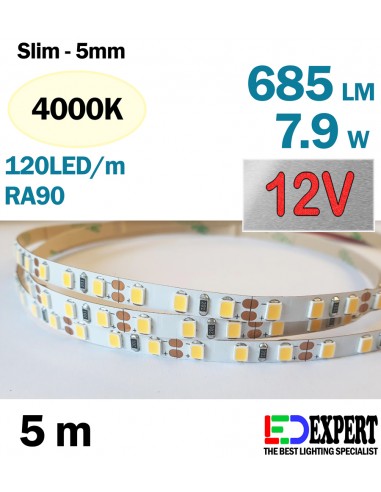 Super slim 5mm LED strip 120 per meter Natural White RA90 plus