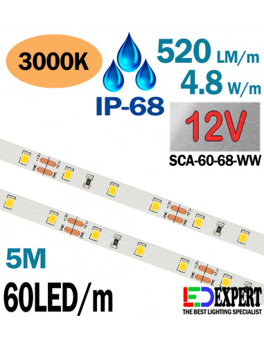 5 metre IP68 Waterproof warm white low bright led strip