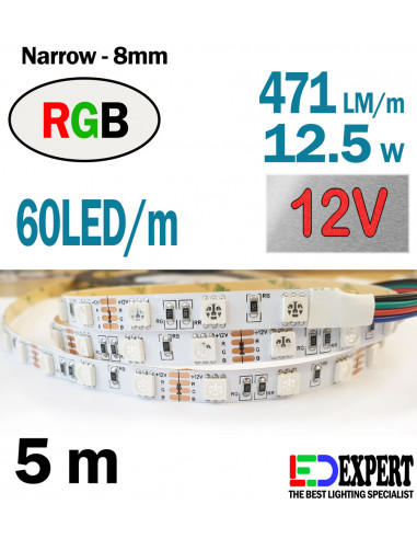 RGB 8mm 12V led strip on 5m roll