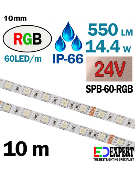10 RGB WATERPROOF IP66 MULTICOLOR LED STRIP SPB-60-66-RGB-24