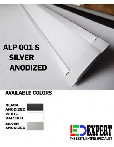 ALP-001 LED Aluminium profile - Low with flange - 2 metres - LedExpert Ireland