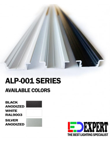 ALP-001 LED Aluminium profile - Low with flange - 2 metres - LedExpert Ireland