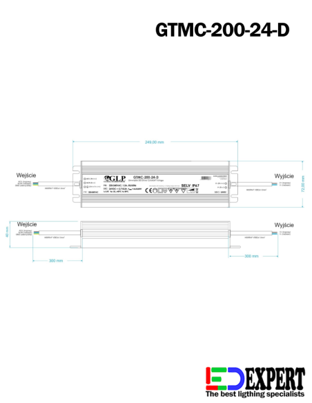 GLP GTMC-200-24-D 200W 24V TRIAC DIMMABLE  LED DRIVER IP67