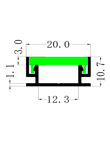 Alp-009 Tile - LED Aluminium profile - NO Flange - 2 m
