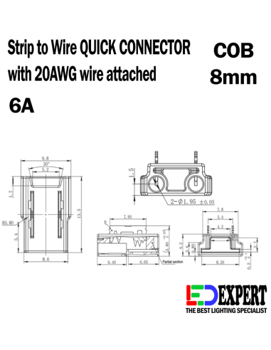 Quick strip to power cob led connector 8mm