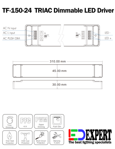 TRIAC DIMMABLE DRIVER TE-150-24