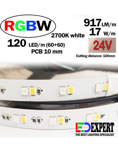 10mm RGBW - 2700K LED STRIP - 24V 917LM/M - 528LM/M WHITE