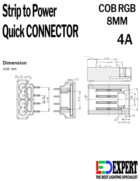 8mm cob rgb quick connector