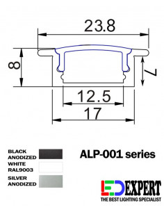 alp-001 black anodized profile with flange 2